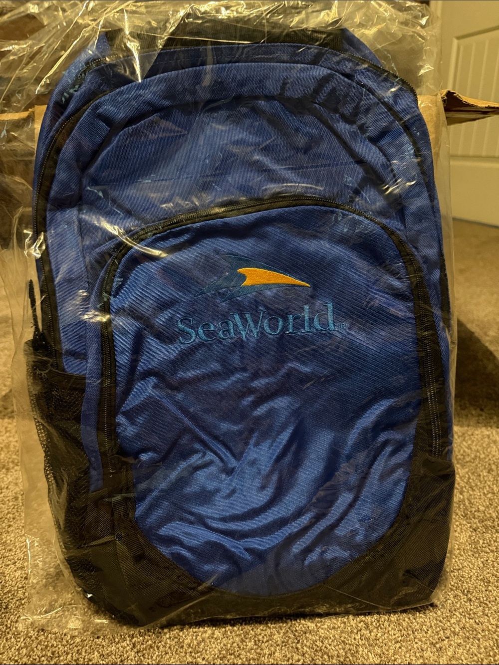 SeaWorld Blue and Black Backpack with Logo